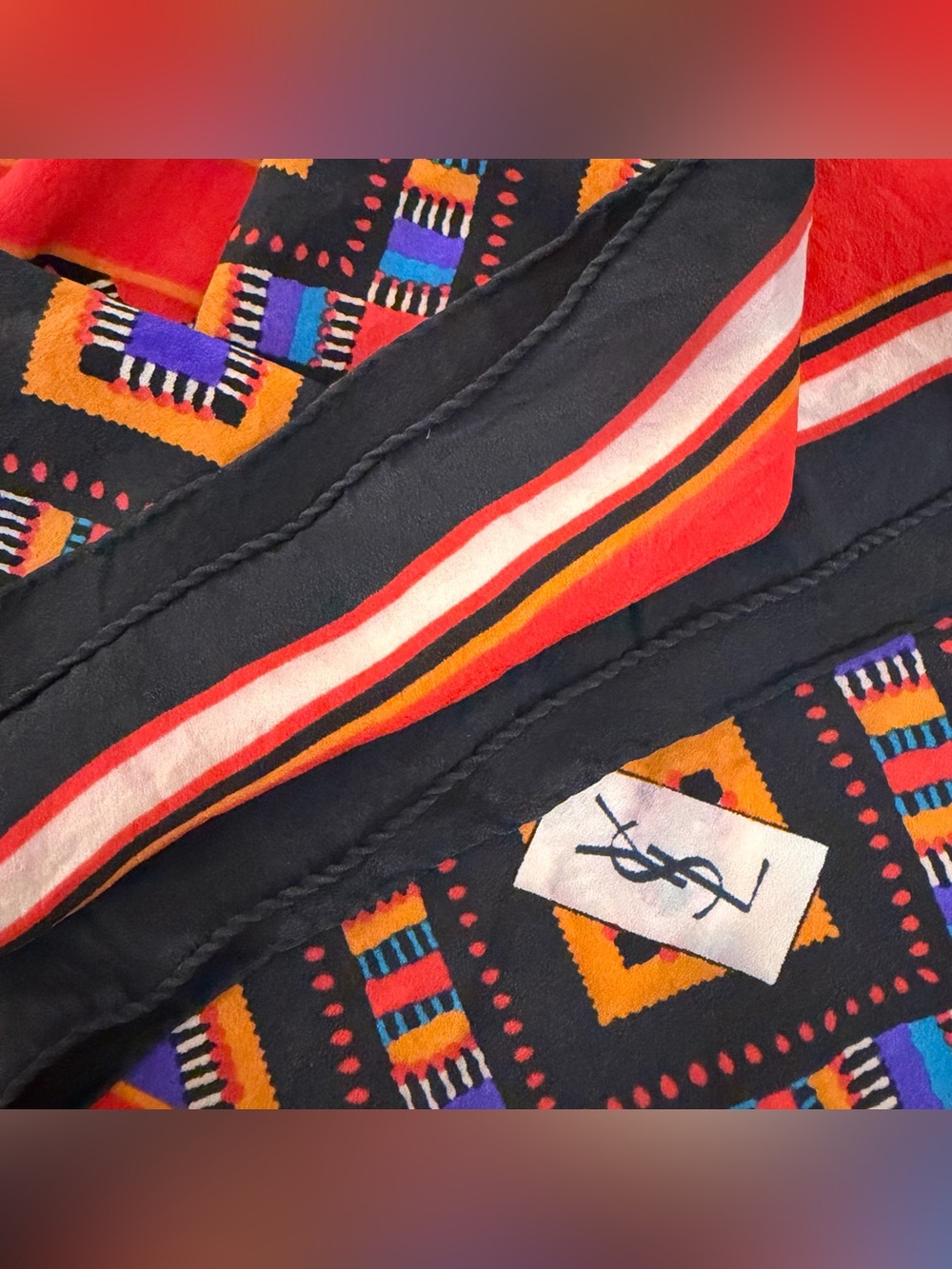 Vintage Yves Saint Laurent YSL Geometric Silk Scarf - Picture 4 of 8